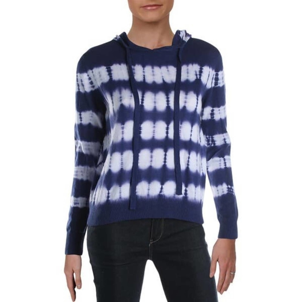 Aqua Tie Dye Long Sleeve Hoodie Blue White Medium